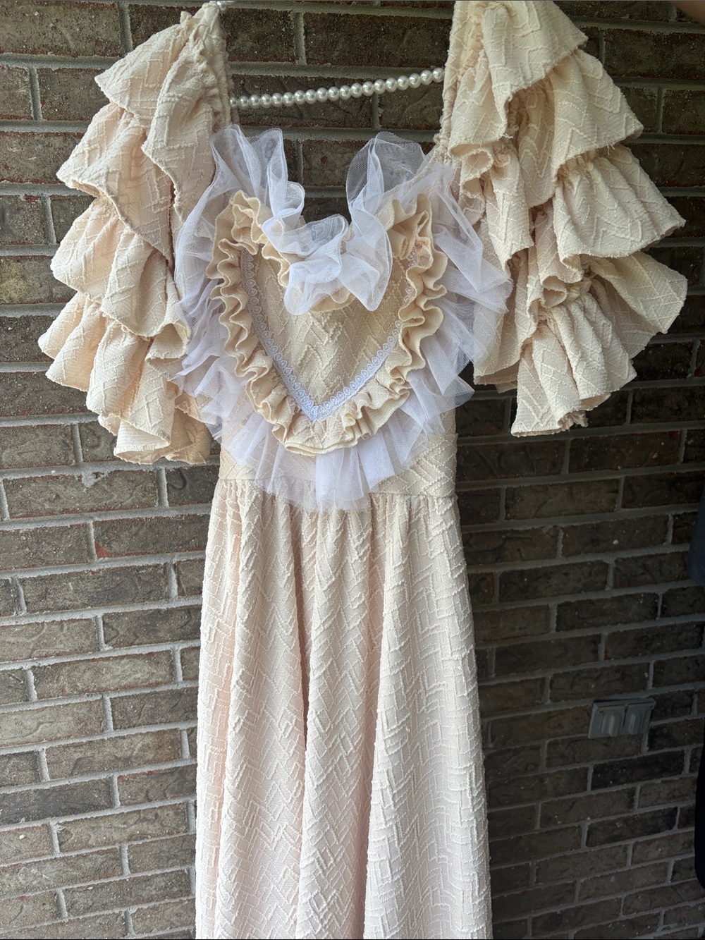 Handmade Romantic Ruffle Cream Maxi Dress no size tag: fits around a size 14